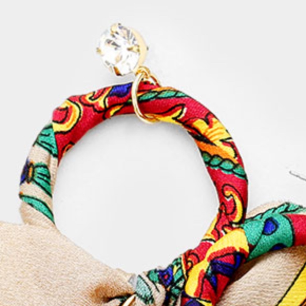 Ellison Cream Scarf Wrapped Hoop Boho Earrings - Picture 2 of 5
